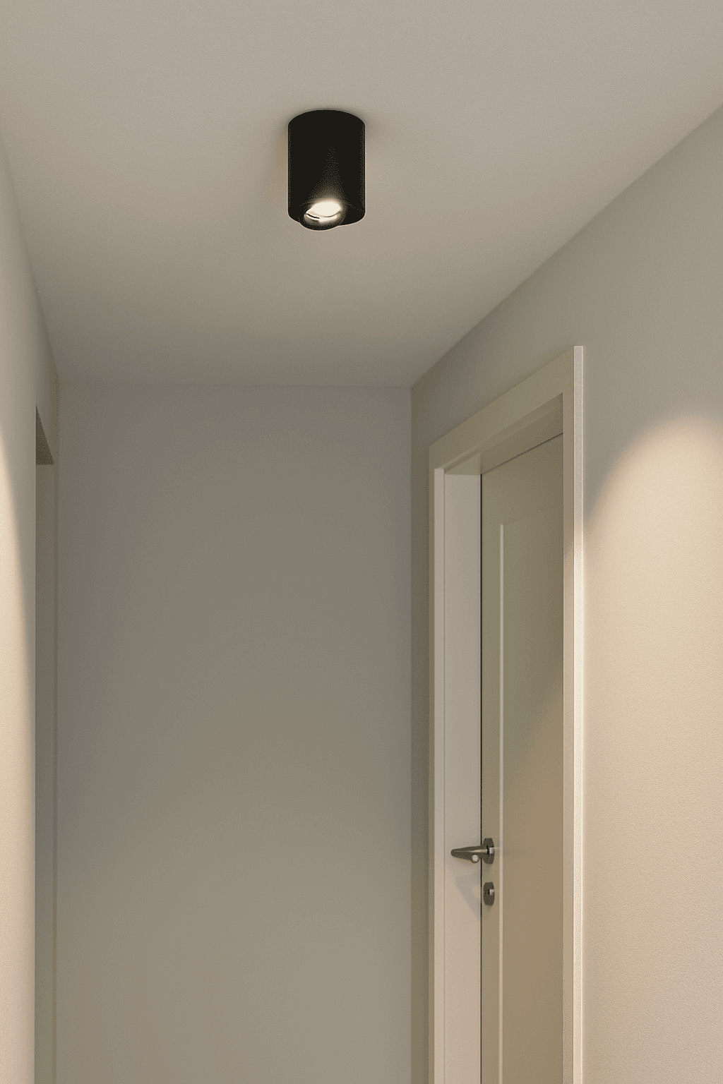 Schwarzer Deckenstrahler in Wohnzimmer, Dodo Aufbaustrahler, flexible Lichtsteuerung