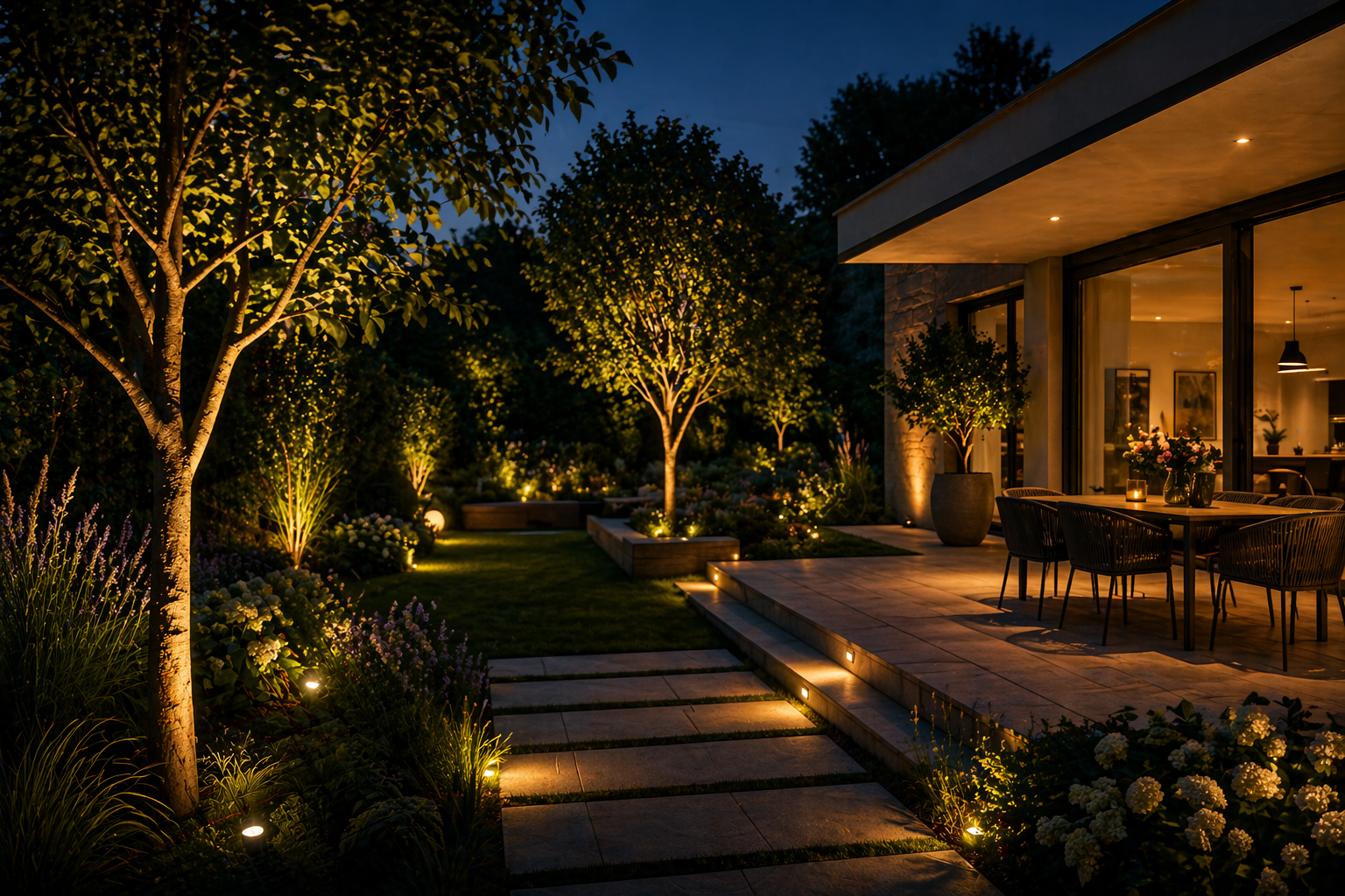 Licht Kraus, Moderne Anwendung im Garten, Außenleuchten