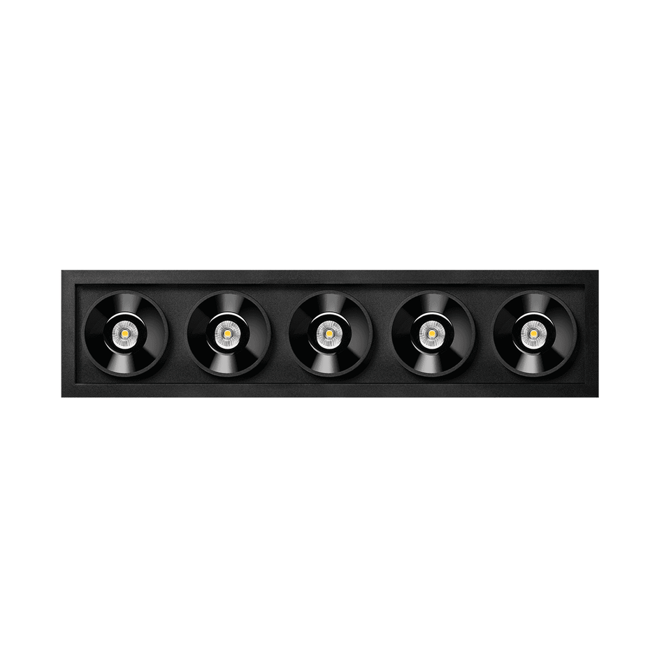 Arkoslight Black Foster LED Spots 5-fach 19 Grad, schwarz, Vorderansicht