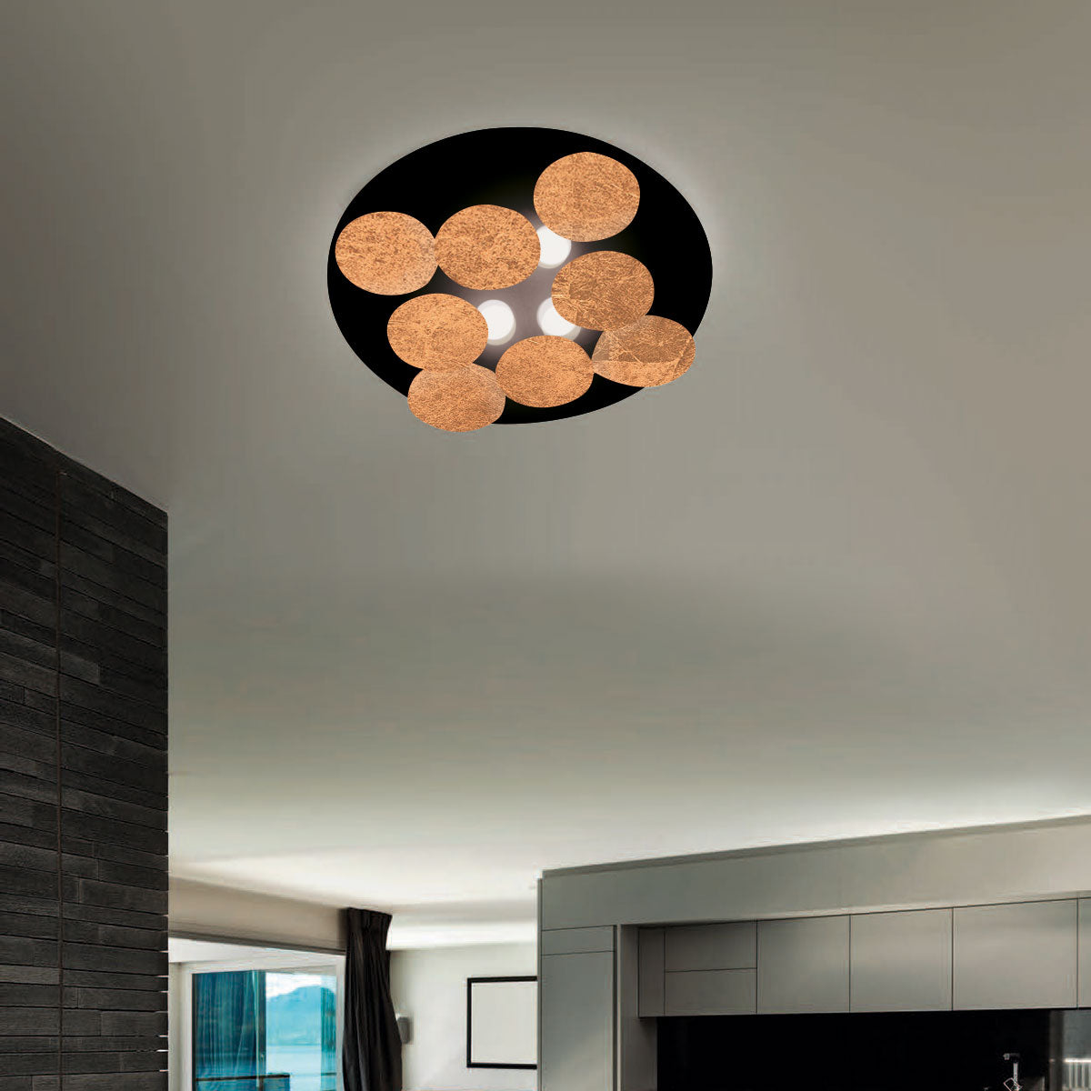 Braga, Deckenleuchte Nuvola 60cm, Blattkupfer Schwarz, hochwertige Deckenbeleuchtung