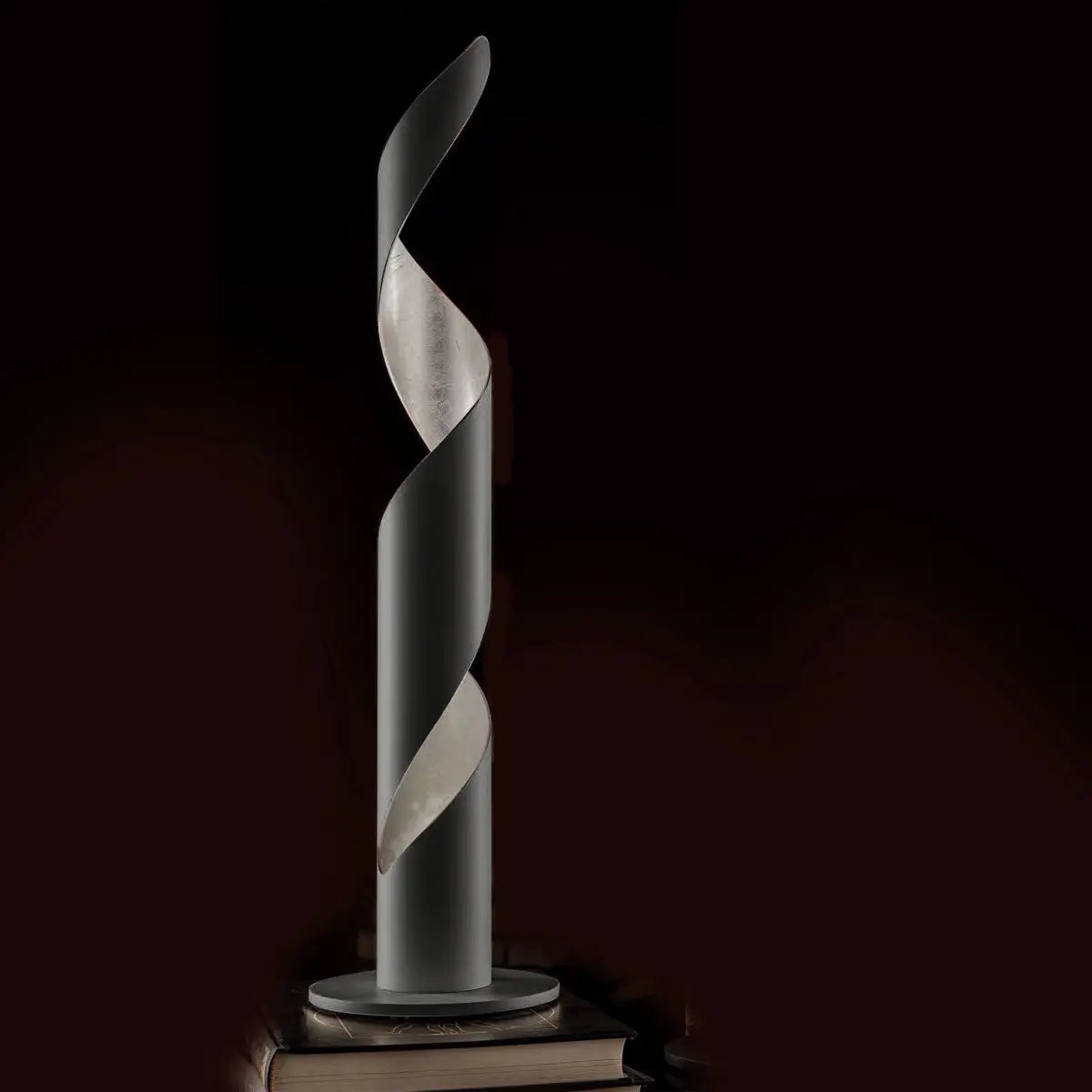 Braga, Tischleuchte Truciolo 70cm, Schwarz-Blattsilber, moderne Tischleuchte