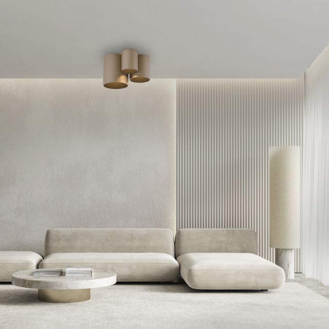 Pure, Deckenleuchte Point, dreiflammig Bronze Raumbild, moderne Akzentbeleuchtung