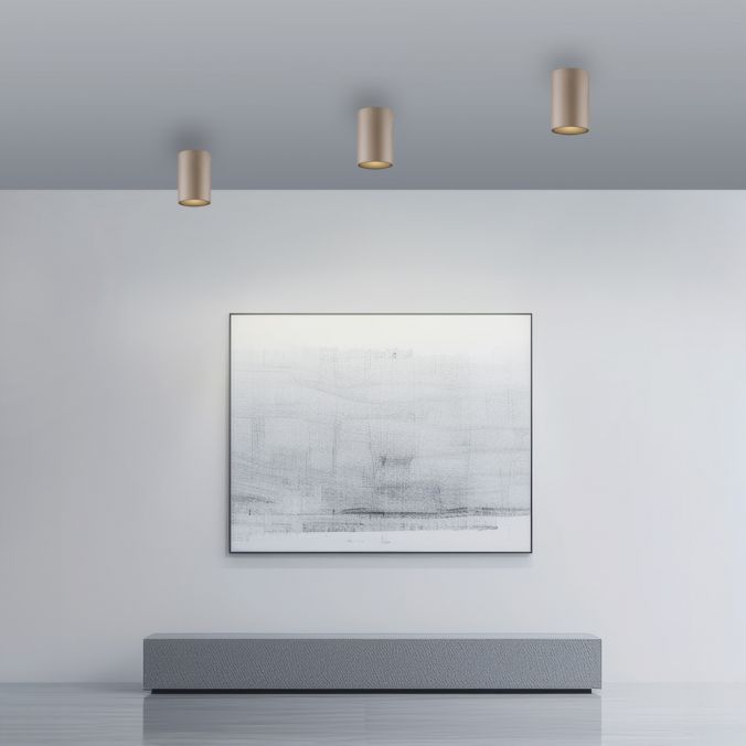Pure, Deckenleuchte Point, einflammig lang Bronze Raumbild, stilvolle Lichtlösung