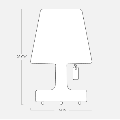 Edison Petit Akkuleuchte, technische Skizze, Maße 25cm hoch, 16cm breit