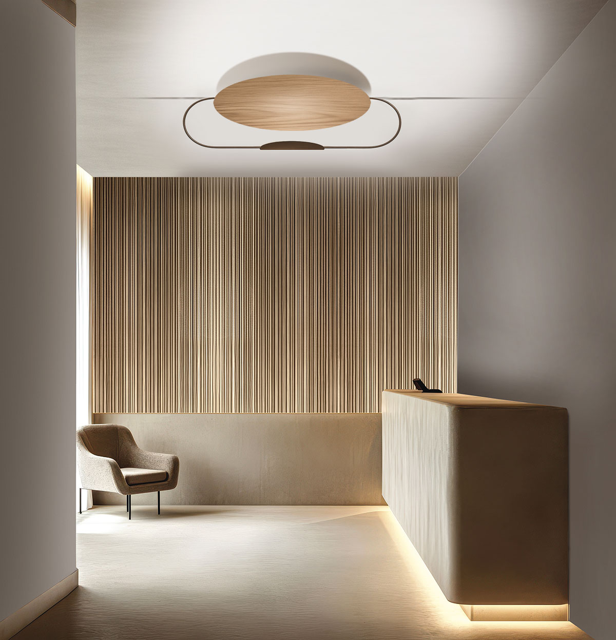 Icone, Wand-/Deckenleuchte Eterea, 90cm Nussbaum Braun, natürliche Lichtlösung