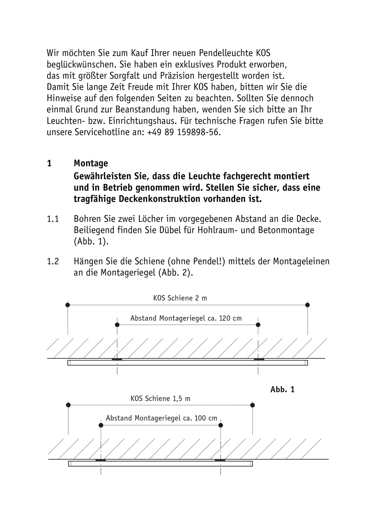 Komot, Pendelleuchte KOS Quattro 200cm, Montageanleitung Seite 2