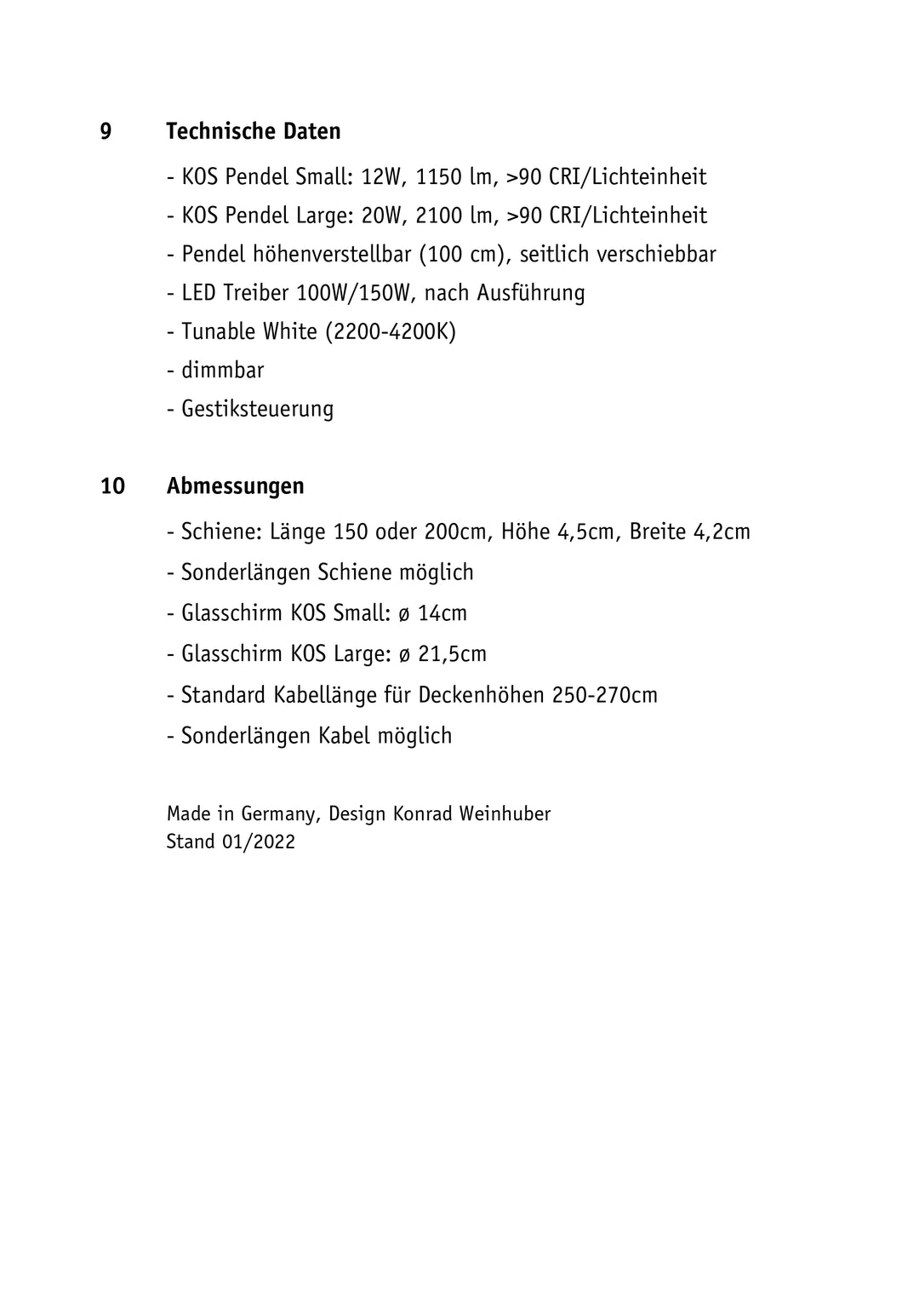 Pendelleuchte KOS Quattro 200cm