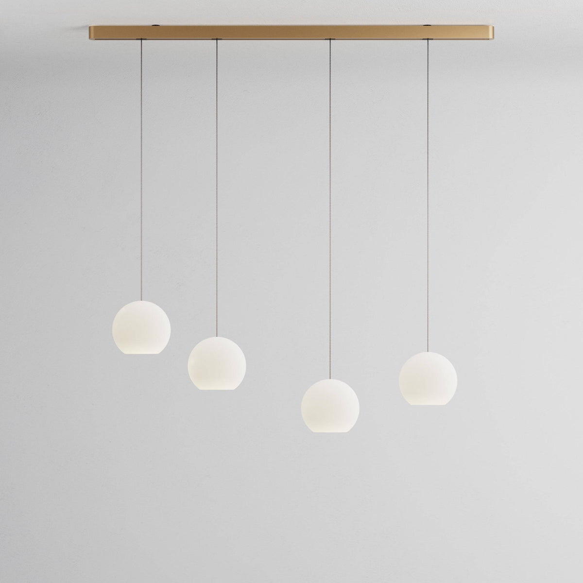 Komot, Pendelleuchte KOS Quattro 150cm, Gold-Edelstahl, Produktbild großes Glas