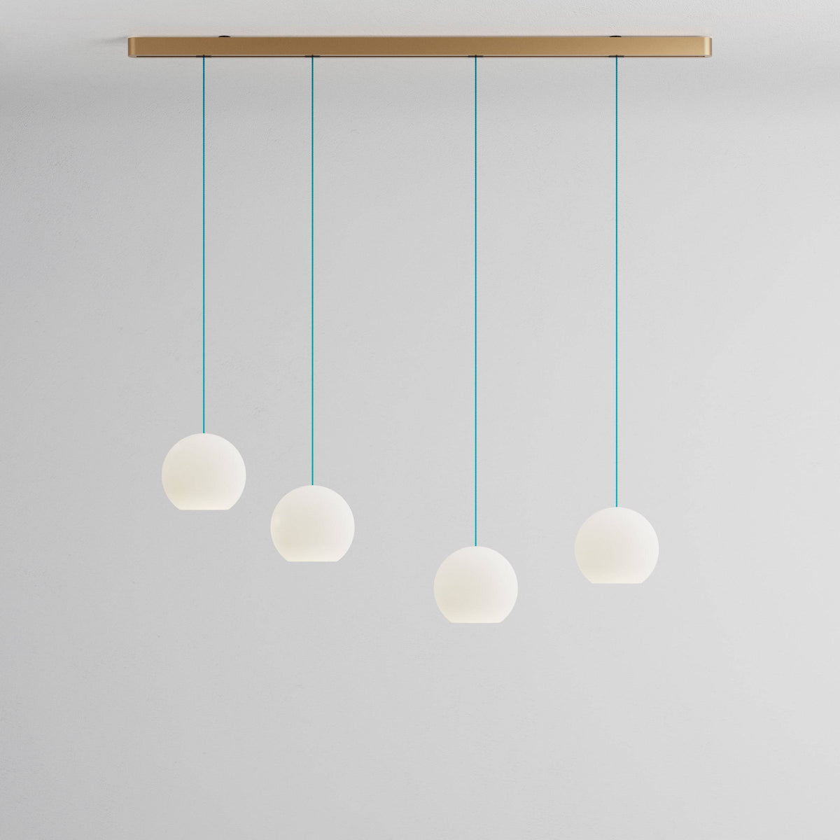 Komot, Pendelleuchte KOS Quattro 150cm, Gold-Petrol, Produktbild großes Glas