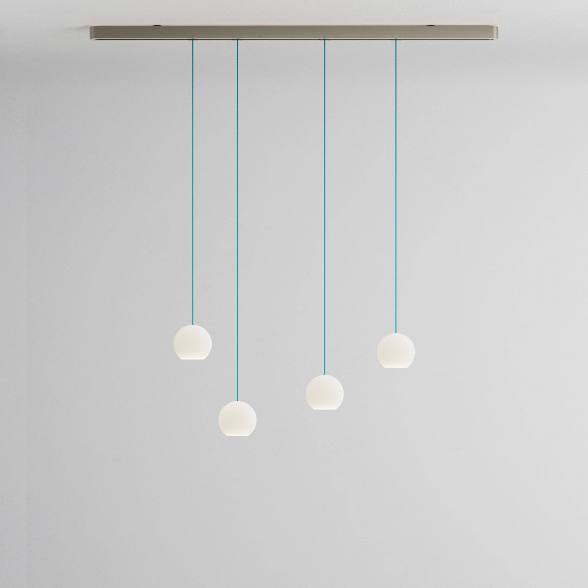 Komot, Pendelleuchte KOS Quattro 150cm, Nickel-Blau, Produktbild kleines Glas