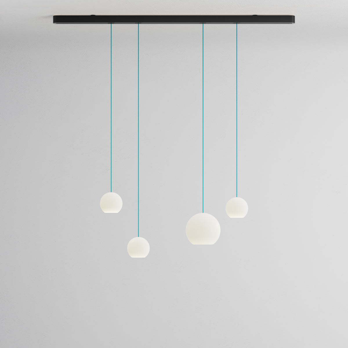 Komot, Pendelleuchte KOS Quattro 150cm, Schwarz-Blau, Produktbild gemischte Gläser