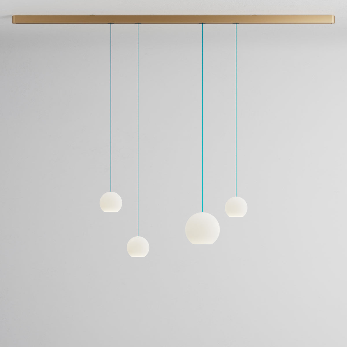 Komot, Pendelleuchte KOS Quattro 200cm, Gold-Blau, Produktbild gemischte Gläser