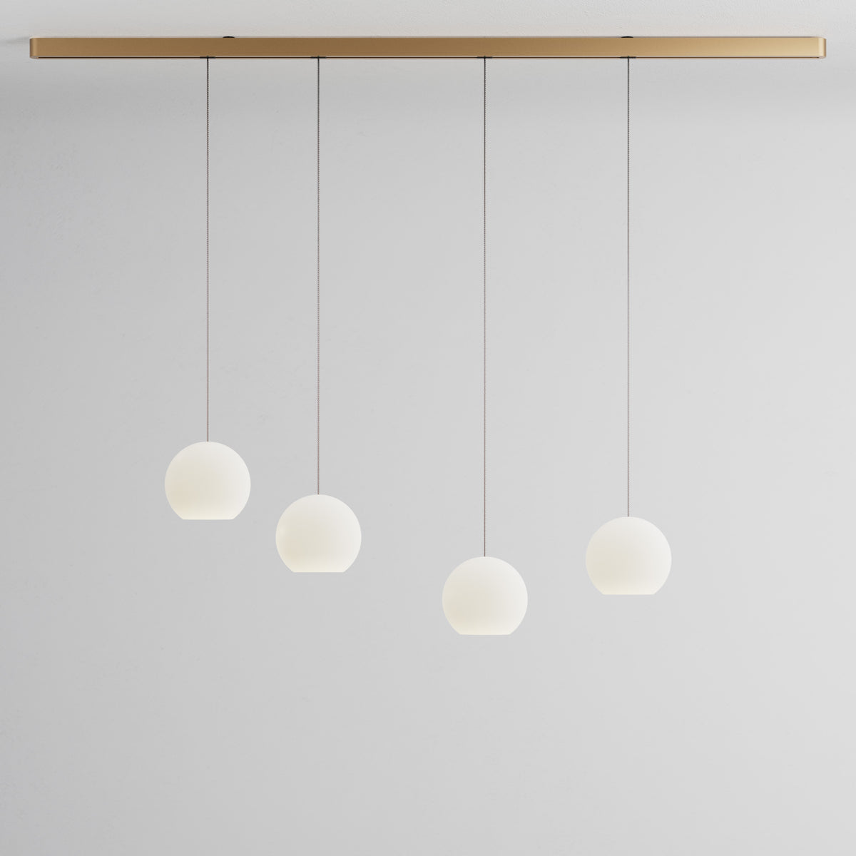Komot, Pendelleuchte KOS Quattro 200cm, Gold-Edelstahl, Produktbild großes Glas