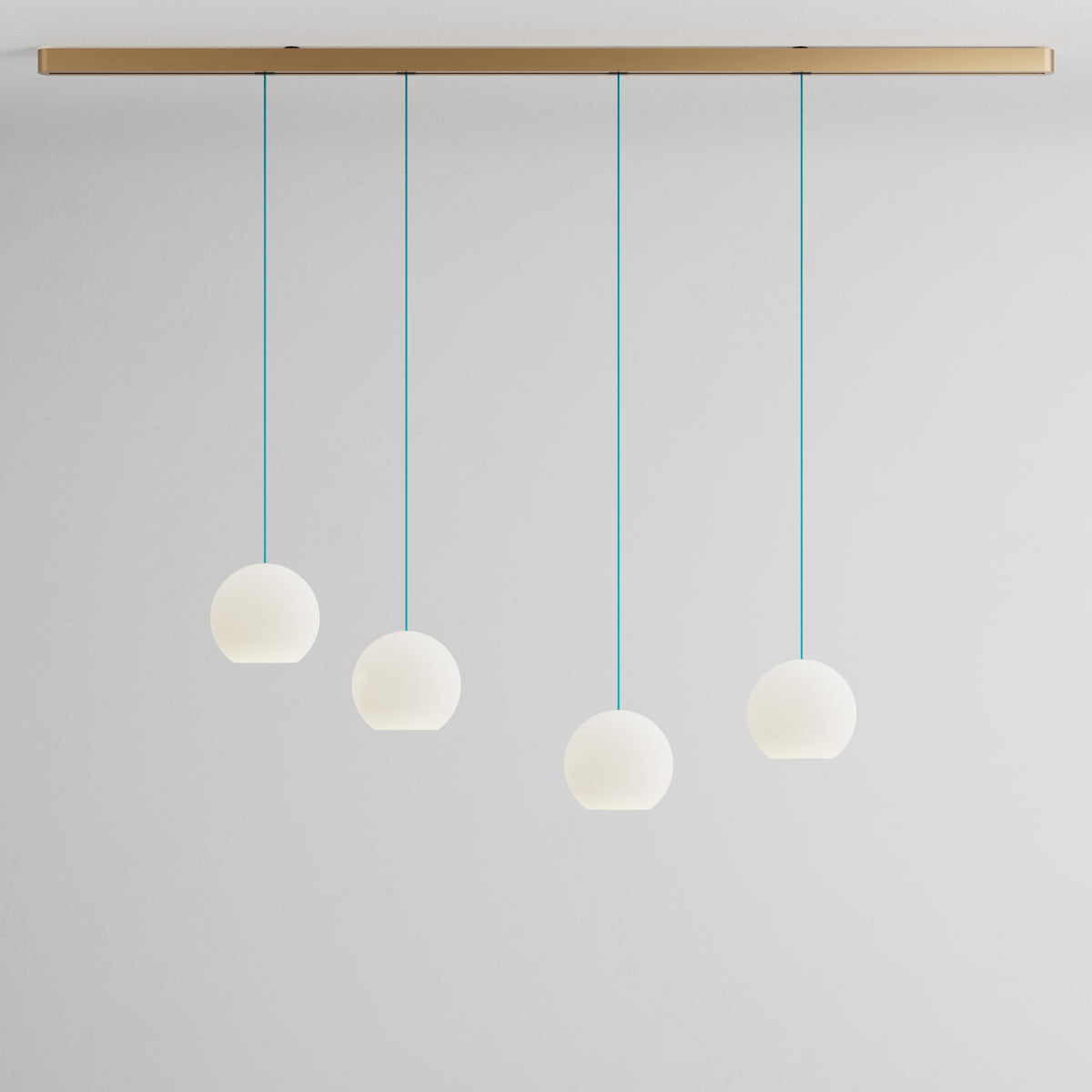 Komot, Pendelleuchte KOS Quattro 200cm, Gold-Petrol, Produktbild großes Glas