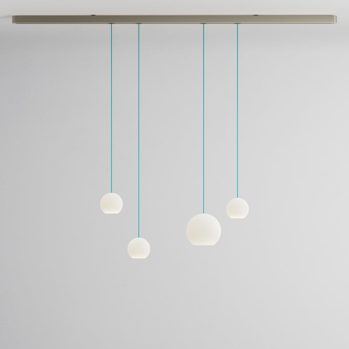 Komot, Pendelleuchte KOS Quattro 200cm, Nickel-Blau, Produktbild gemischte Gläser