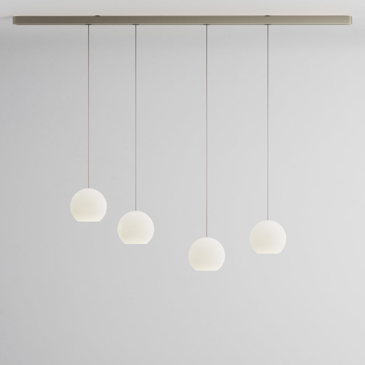 Komot, Pendelleuchte KOS Quattro 200cm, Nickel-Edelstahl, Produktbild großes Glas