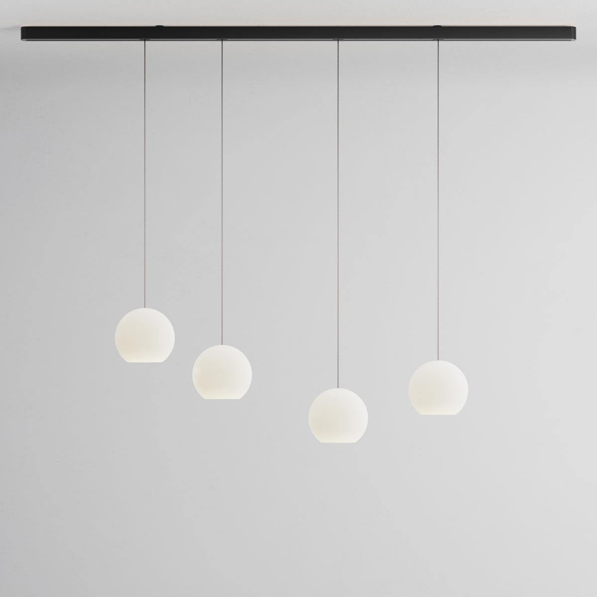 Komot, Pendelleuchte KOS Quattro 200cm, Schwarz-Edelstahl, Produktbild großes Glas