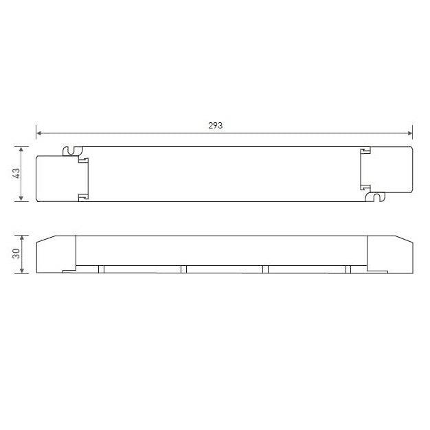 Maßzeichnung des 24V DC LED-Trafos, Länge 352mm, für Beleuchtungssysteme