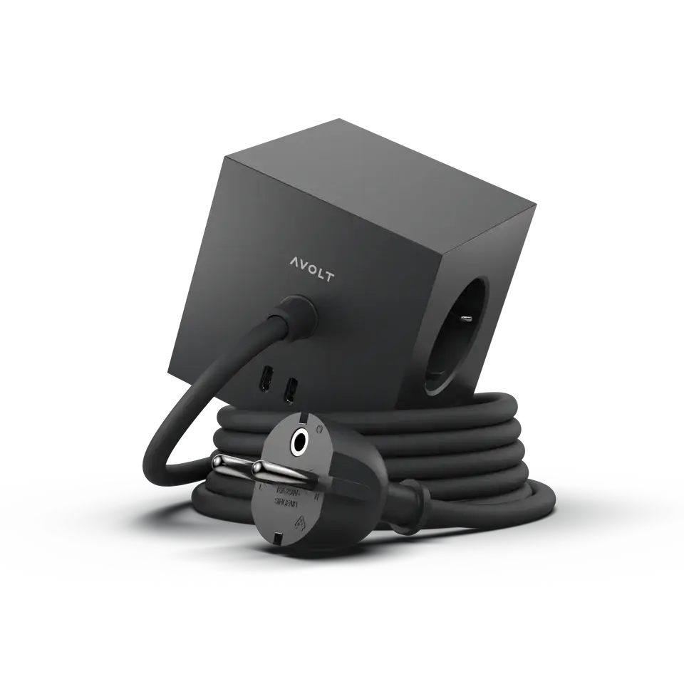 Avolt, Abverkauf: Mehrfachsteckdose Square 1, Schwarz USB-C, moderne Stromversorgung