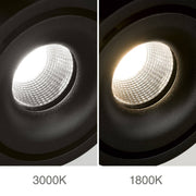 Nahaufnahme der LED-Leuchten mit unterschiedlicher Farbtemperatur, 3000K und 1800K