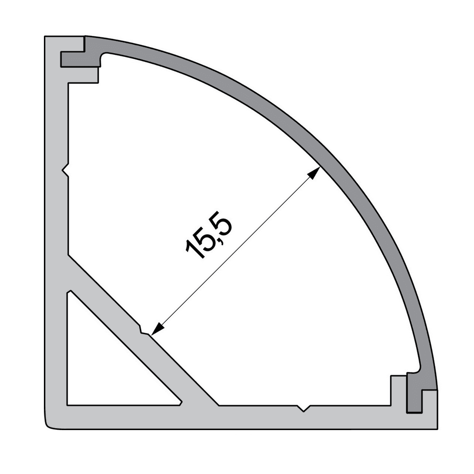 Endkappe Profil 90, technische Zeichnung mit Durchmesser 15,5 cm