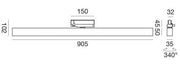Technische Zeichnung eines 3-Phasen-Track-Lights, Maße und Details