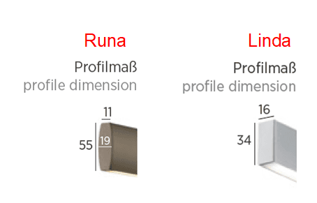 GKS Knapstein, Knapstein Linda - Höhenverstellbare LED-Pendelleuchte, Profilvergleich Runa und Linda, Infobild