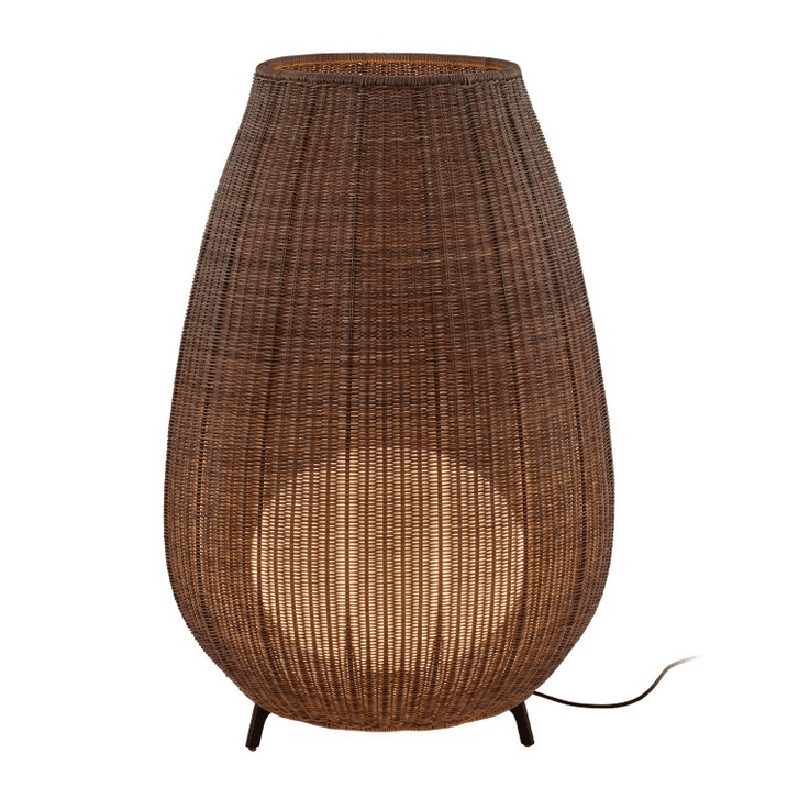 Aussenleuchte Amphora aus braunem Rattan, stilvolle Gartenbeleuchtung
