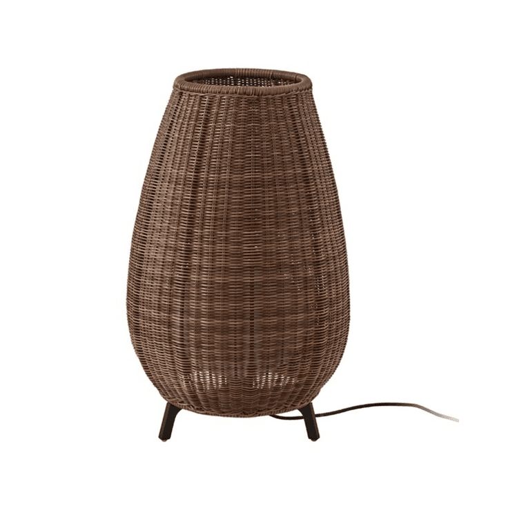 Aussenleuchte Amphora aus dunklem Rattan, elegante Gartenbeleuchtung