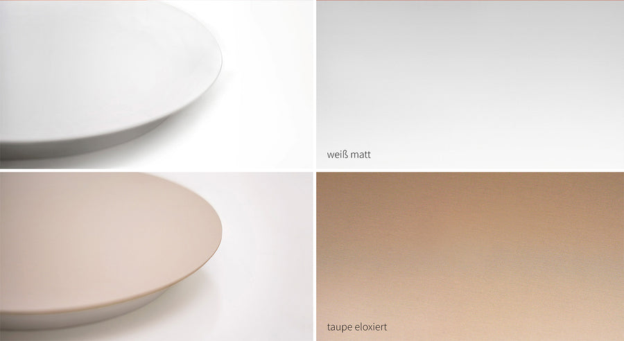 Blade Oberflächen im Detail: Weiß matt und Taupe