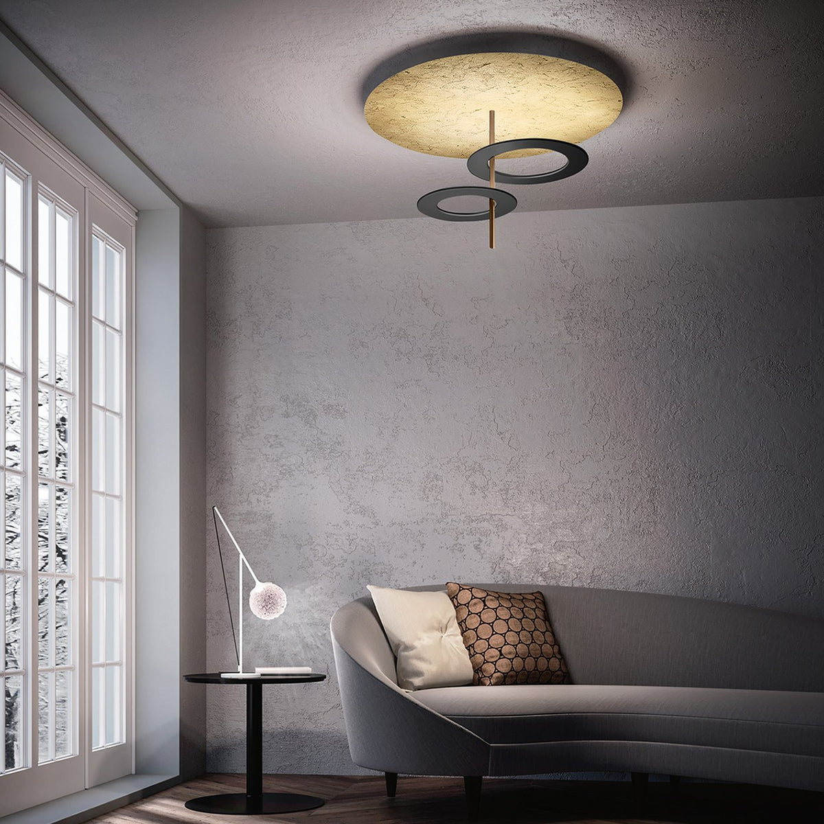 Icone, Deckenleuchte Hula Hoop, Klein Blattgold-Schwarz, moderne Lichtlösung
