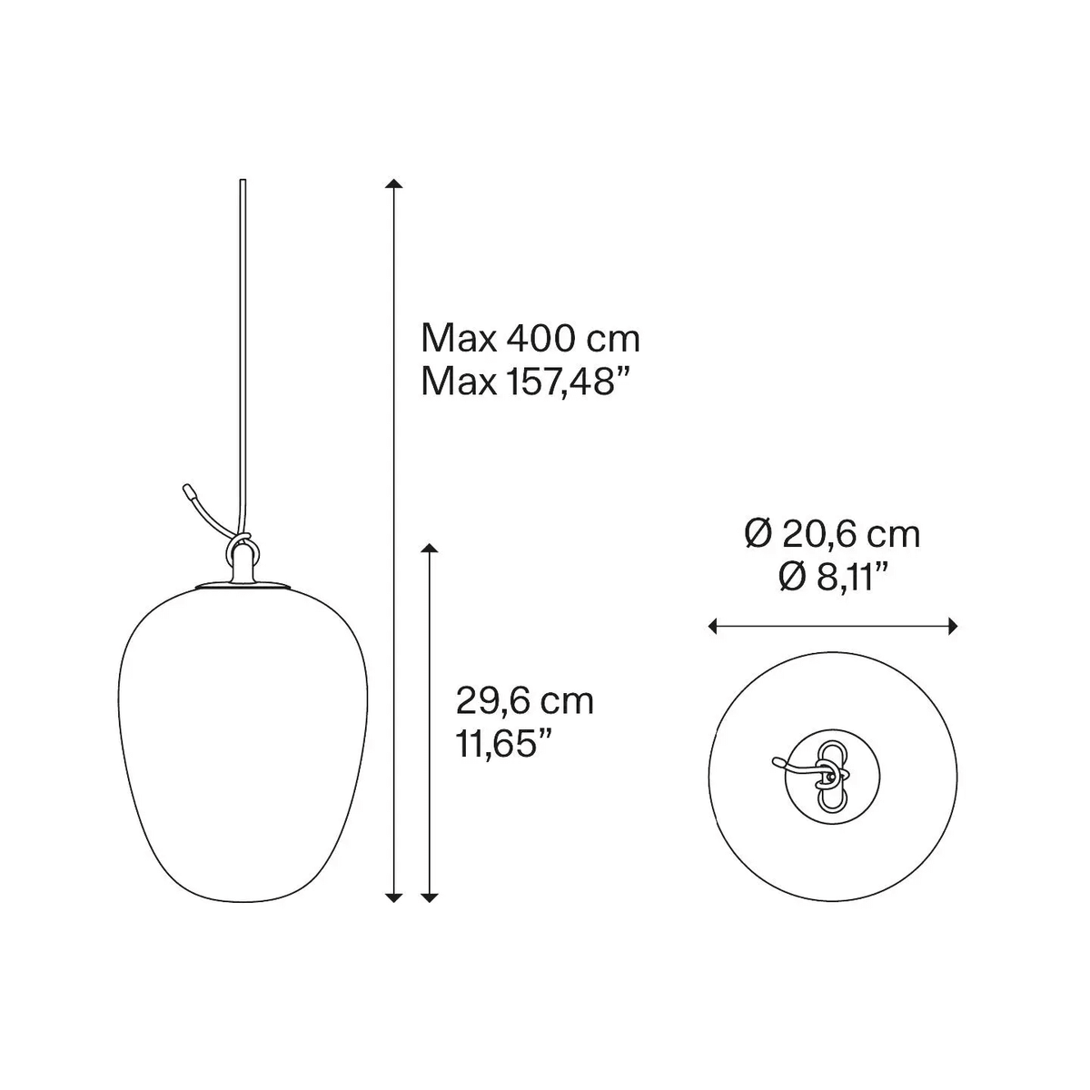 Lodes, Pendelleuchte Oblo ohne Baldachin, Medium, Skizze