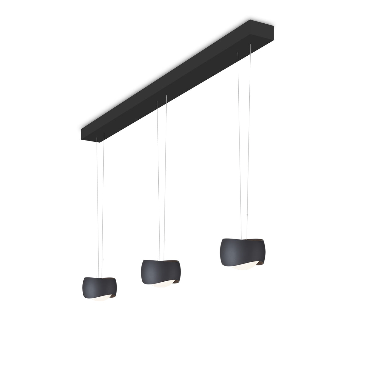 Oligo, Pendelleuchte Curved, 3-flammig Schwarz Schwarz, hochwertige Esstischbeleuchtung