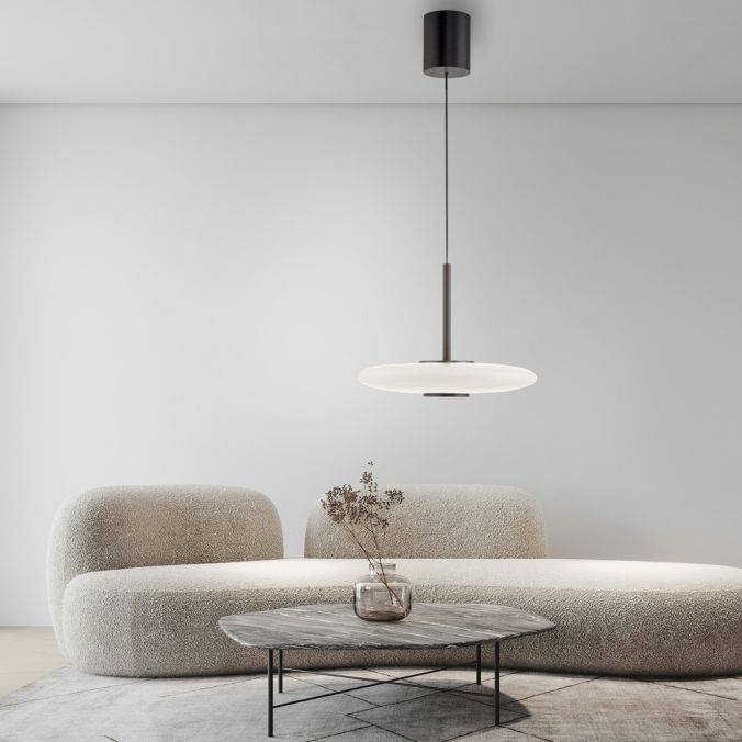 Pure, Pendelleuchte E-Vitrum elektrisch, Raumbild Wohnzimmer