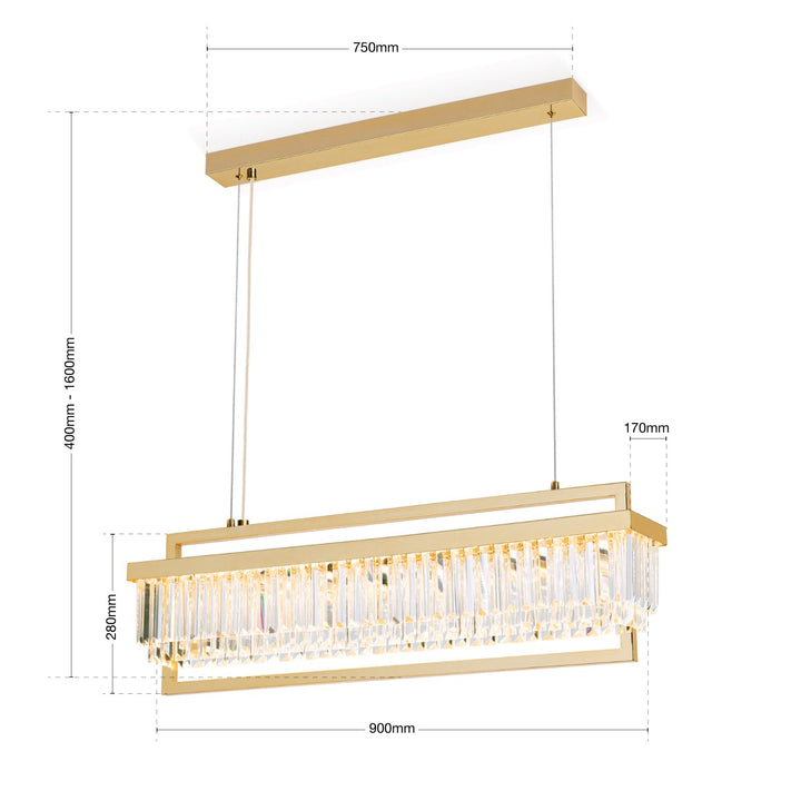 Pendant lamp Prism, rectangular, 24 carat