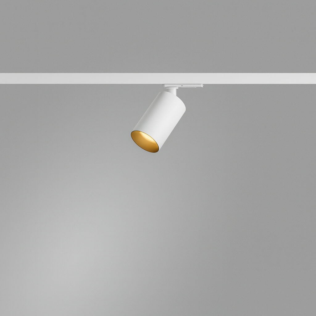 DLS Lighting, Stromschienenstrahler Short P1, Weiss-Gold, stilvolle Akzentbeleuchtung