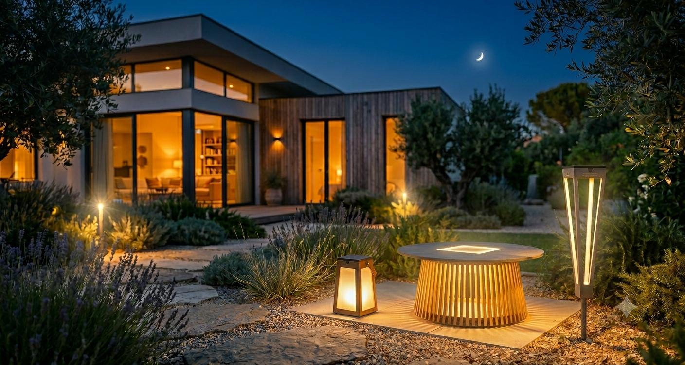 Moderne Anwendung im Garten von Les Jardins Leuchten bei Licht Kraus