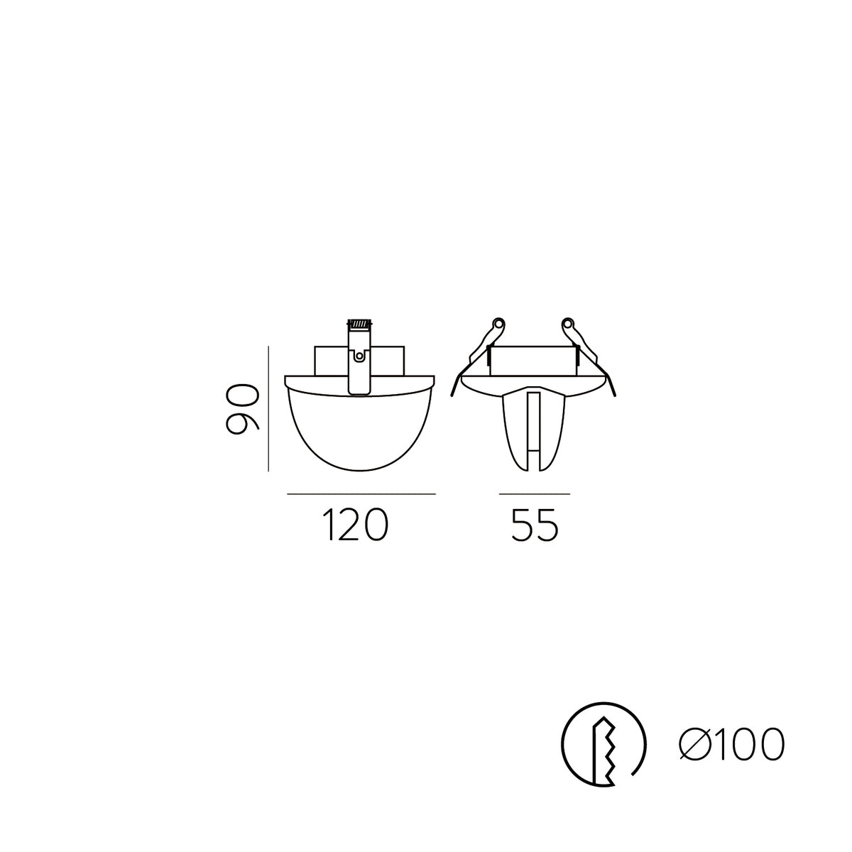 ACB Iluminacion, LED Einbaustrahler Spectra, Skizze, technische Lichtplanung