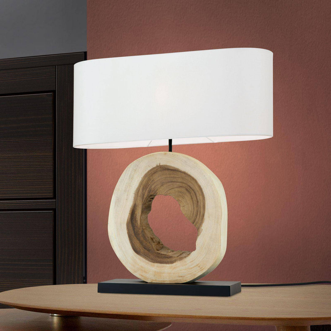 Tischleuchte NATHAN, Naturholz mit weißem Stoffschirm