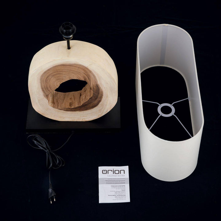 Tischleuchte NATHAN, Naturholz mit weißem Stoffschirm