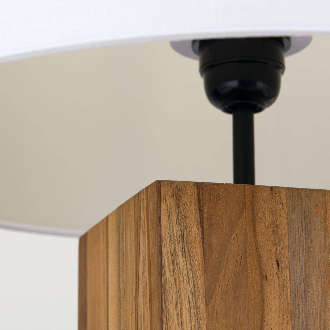 Tischleuchte DALLAS, Naturholz mit weißem Textilschirm