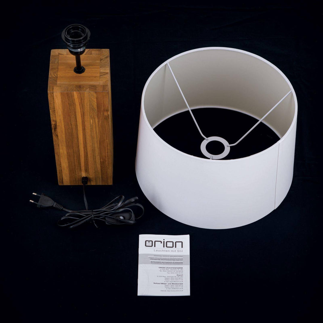 Tischleuchte DALLAS, Naturholz mit weißem Textilschirm