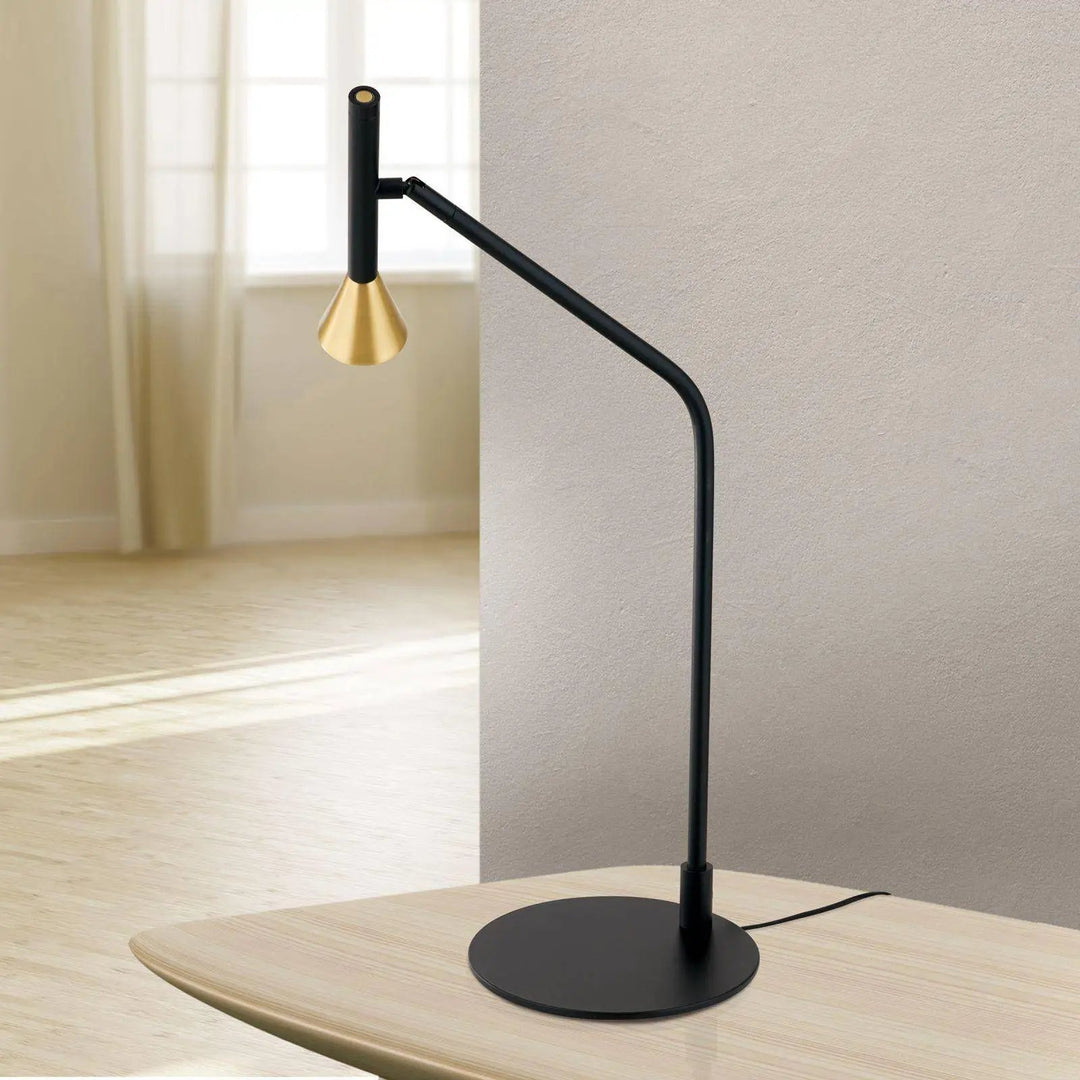 Tischleuchte ODEON, schwarz mit Messing-Schirm