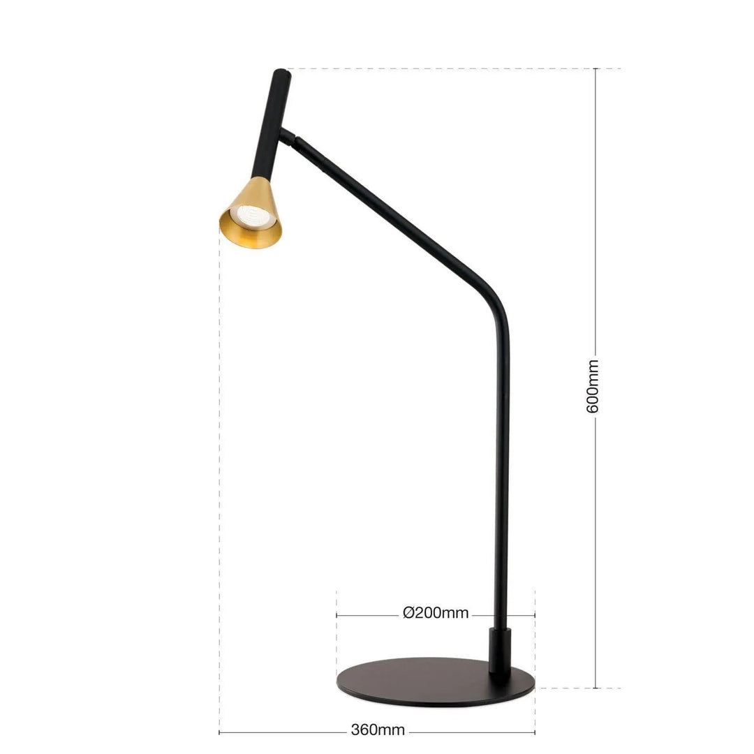 Tischleuchte ODEON, schwarz mit Messing-Schirm