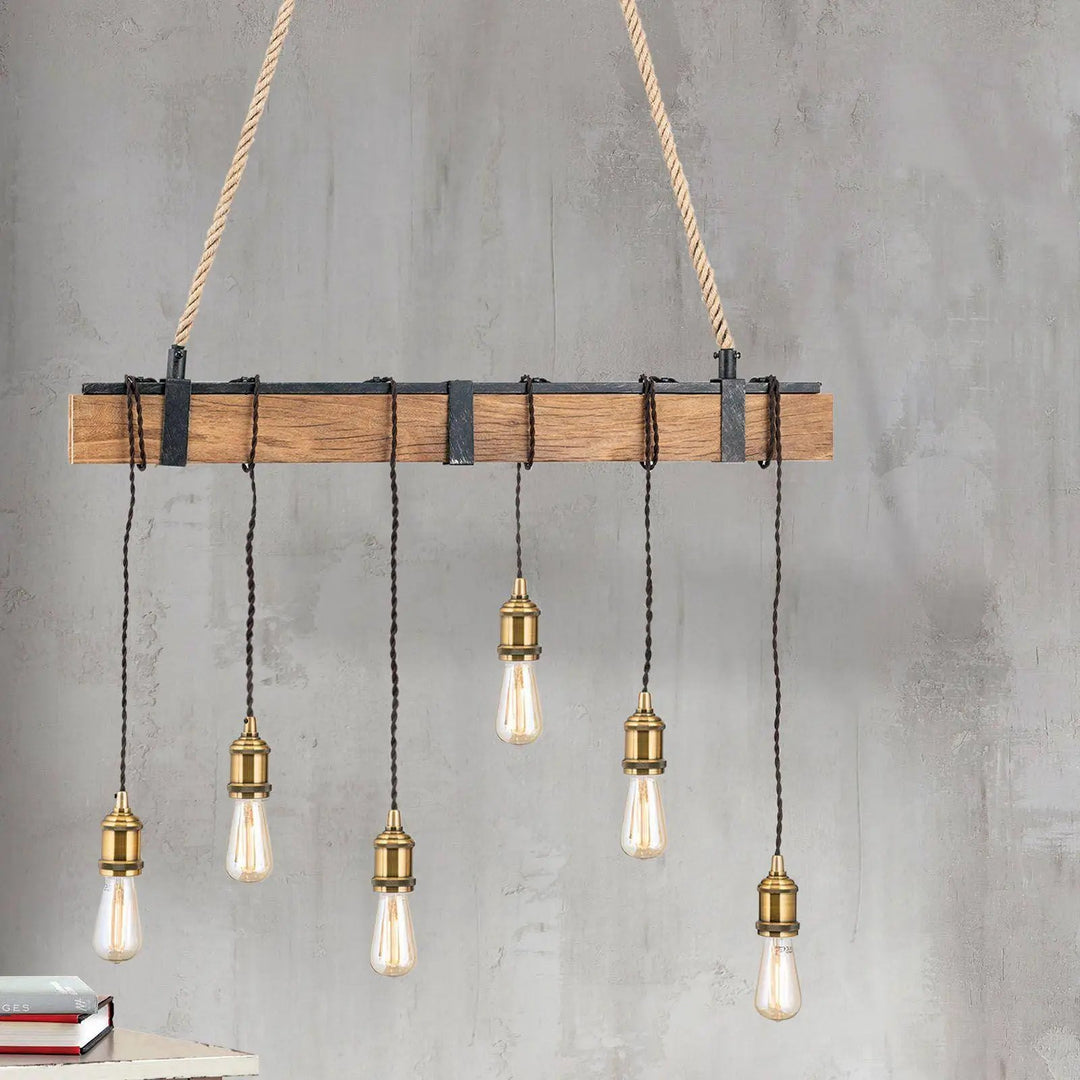 Hängeleuchte Cellar mit Echtholz,  6flg.