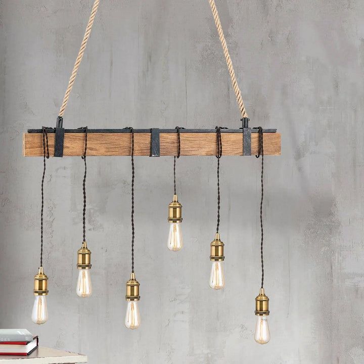 Hängeleuchte Cellar mit Echtholz,  6flg.