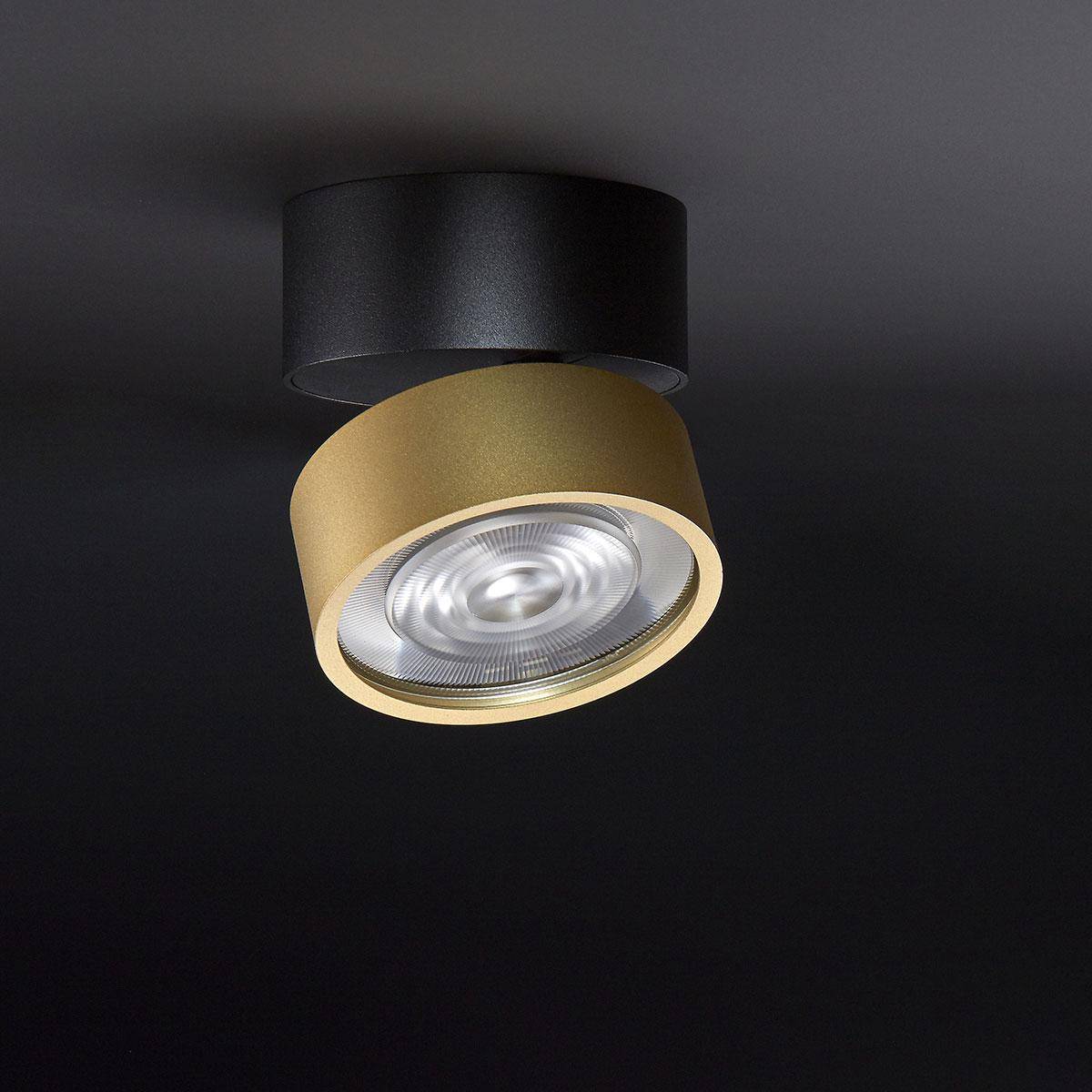 LUX-IT, Aufbaustrahler Swing Out 15,5W, Schwarz-Gold Detail, stilvolle Deckenbeleuchtung